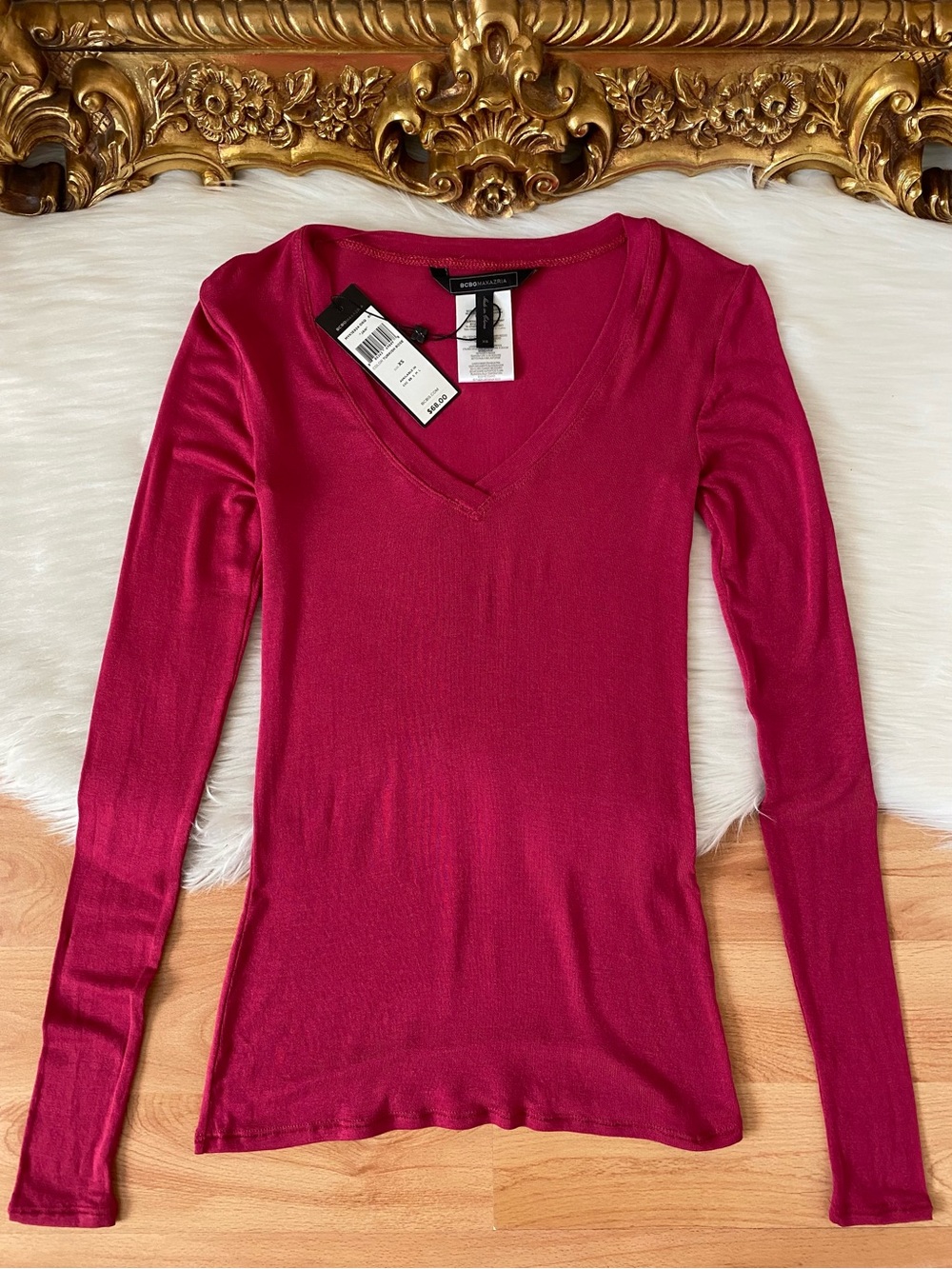 BCBGMAXAZRIA Jan Turkish Rose Long sleeve Semi Sheer Top